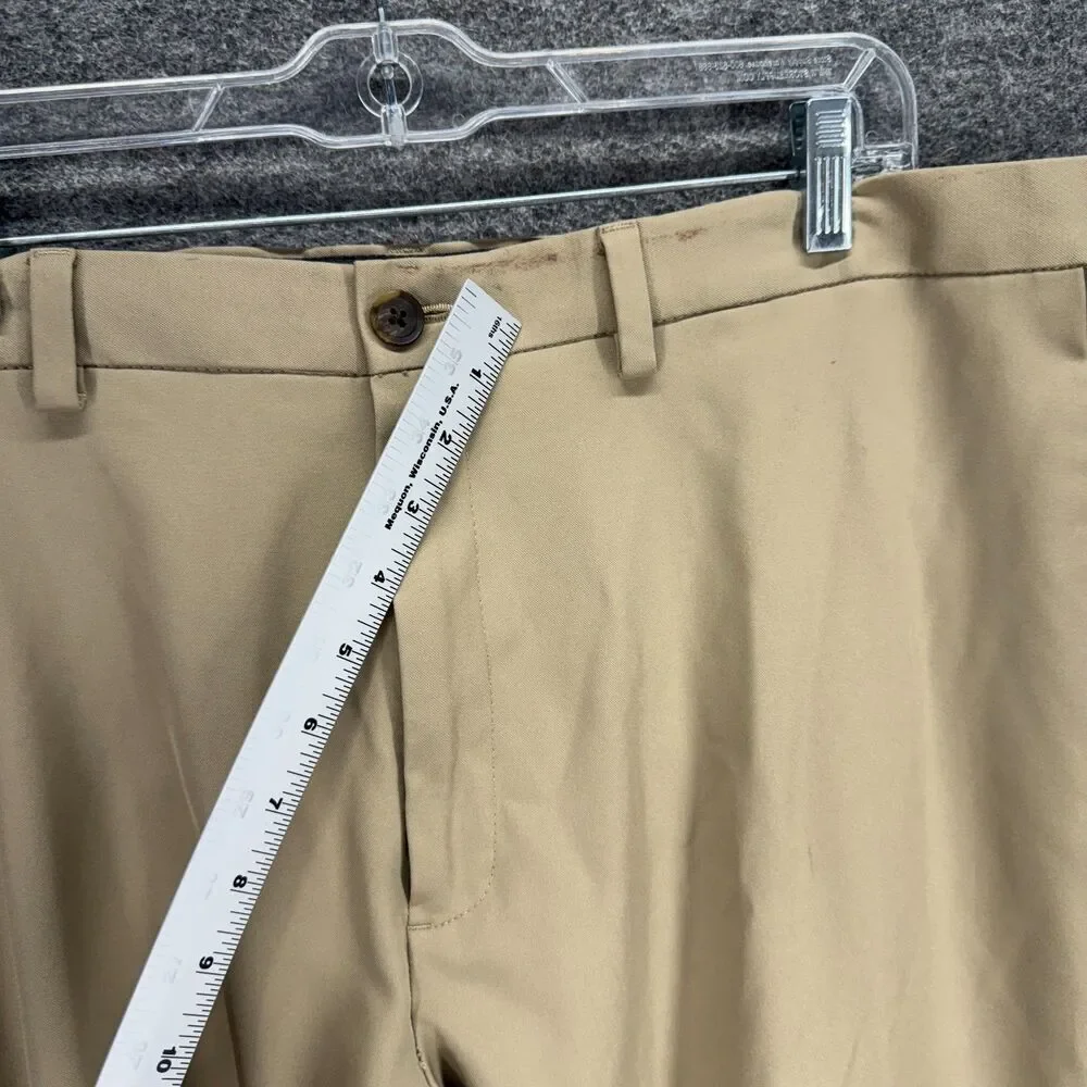 Haggar Dress Pants Men 42*28 Beige High Rise Pleated Pockets Classic Fit